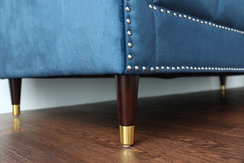 Supported by solid Eucalyptus wood legs. Gold finishes add to the glamour.