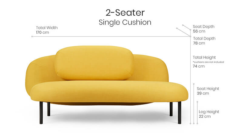 2 seater single cushion sofa dimensions.