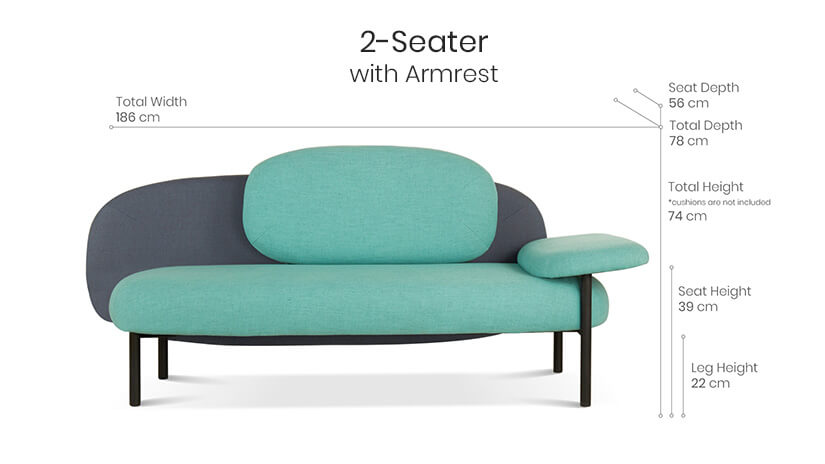 2 seater with armrest sofa dimensions.