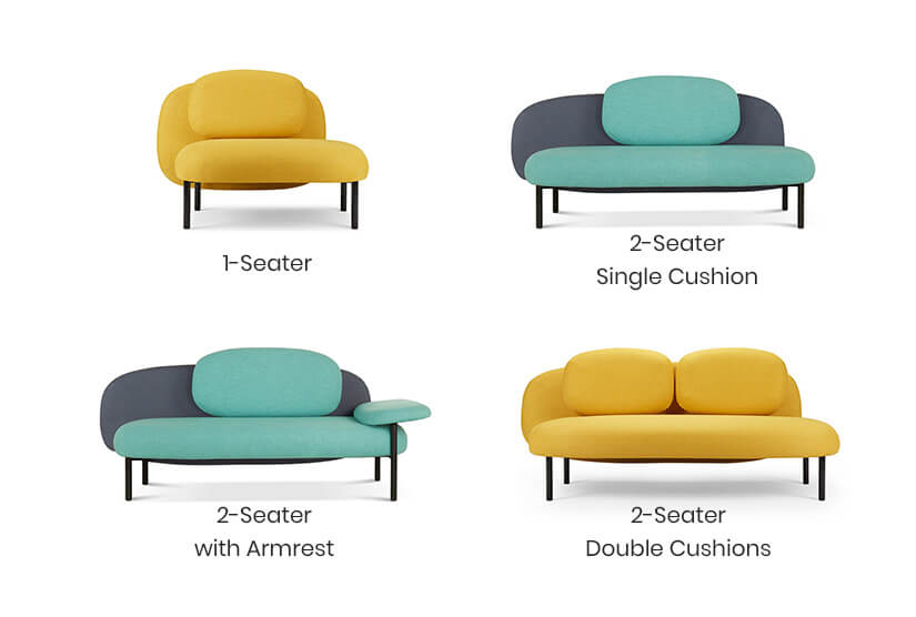 4 variations. 1-Seater. 2-Seater Single Cushion. 2-Seater with Armrest. 2-Seater with Double Cushions.