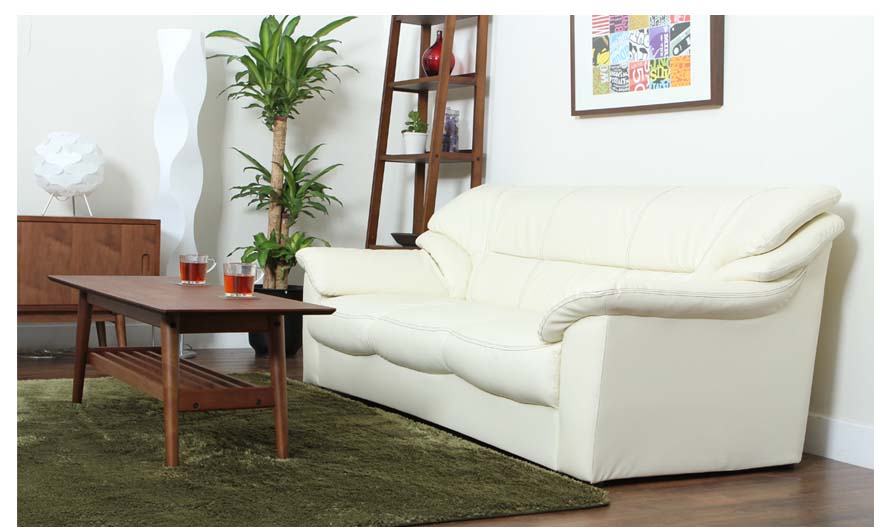 The white Gracia Leather Sofa is seen in this picture. Modern and Scandinavian style living room.