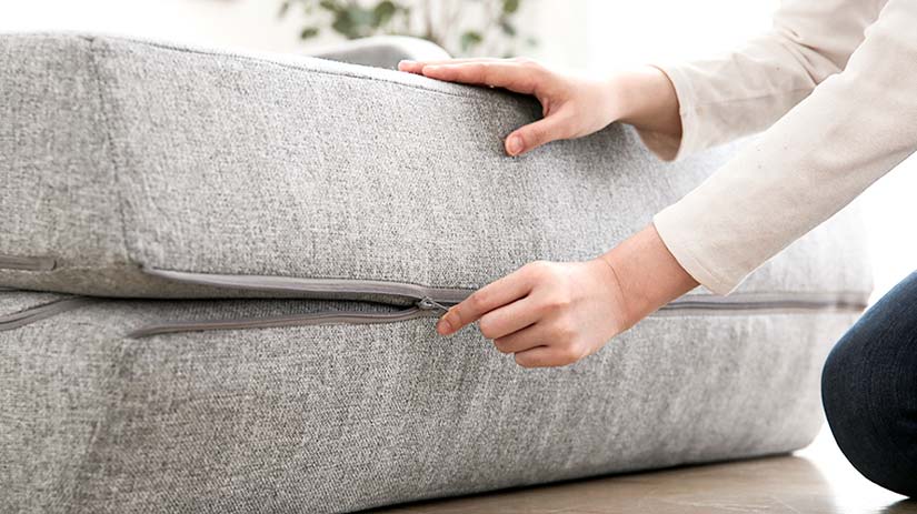 The sofa’s backrest can be removed from its main body by just unzipping the sofa