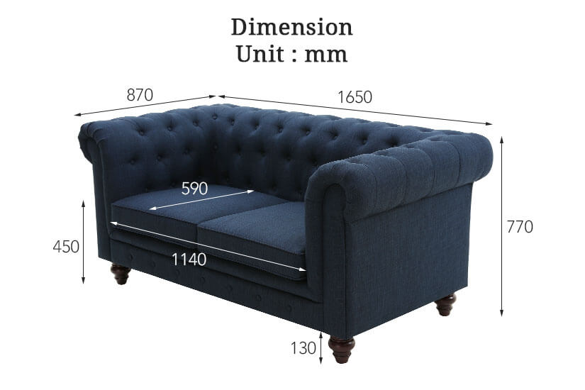 The dimensions of the Hugo 2 Seater chesterfield Sofa with stain resistant velvet fabric. Shop your living room furniture online in Singapore (SG) today.
