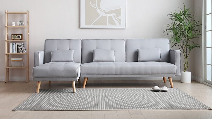Textured fabric upholstery. Legs made of solid wood. Versatile design that is easy to match.