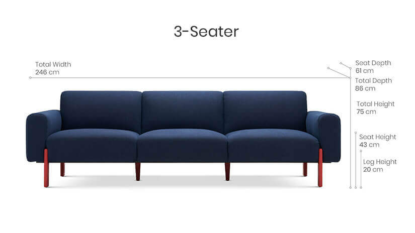 The Mon 3-seater sofa dimensions.