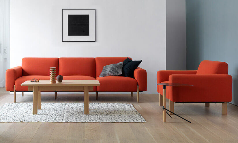 Paired with pale wooden legs. A bold pop of colour to your space.