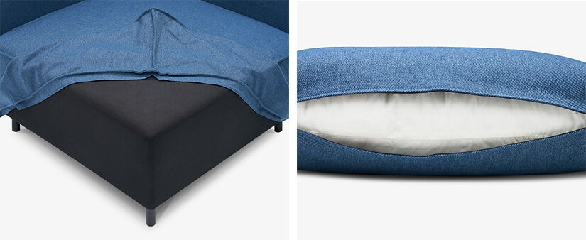 Removable covers. Backrest, armrest and cushions can be detached with a buckle. Pillow covers come with YKK zippers.