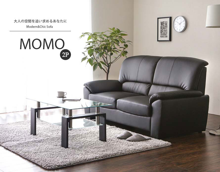 The Momo Leather 2 seater sofa in black color.