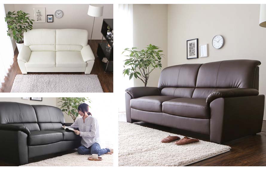 3 Colors of the Momo Sofa is shown here. White, brown and black.