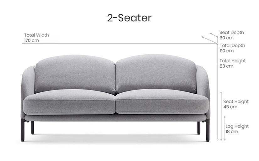 Plume 2 seater sofa, love seat dimensions.