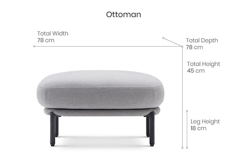 Plume Ottoman, stool dimensions.