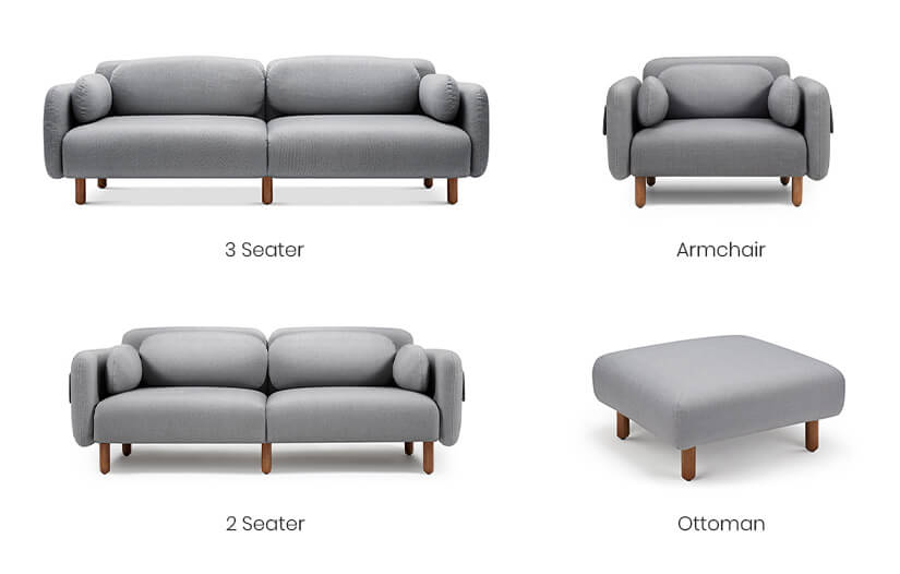 Available in 4 variations – Ottoman, Armchair, 2 Seater sofa and 3 Seater sofa. Create a combination that best fit your space.