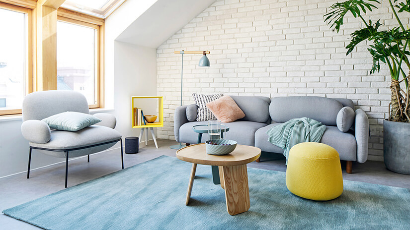 Iluminate spaces with the Morning Grey Pebble Sofa. Bright and airy. Creates a feeling of openess.