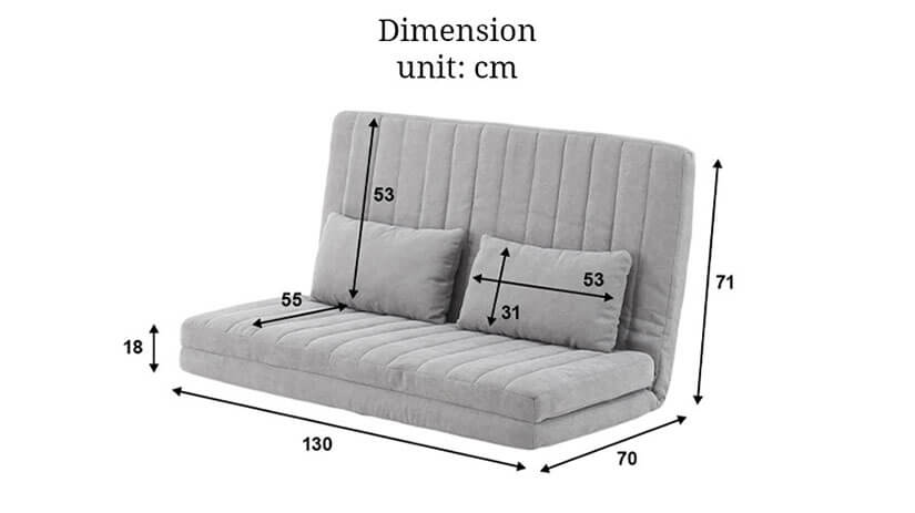 The dimensions of the Rocot Floor Sofa - when it is sofa mode.