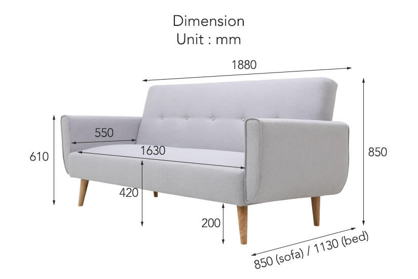 The dimensions of Rayne Sofa Bed. Shop high quality living room furniture and sofa beds online in Singapore (SG).