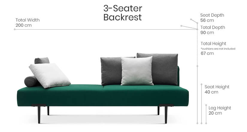 The dimensions of the 3 seater sofa. Exclusive at bedandbasics.sg.