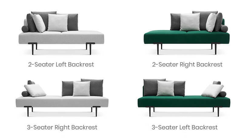 Available in 4 variations – 2-seater left backrest, 2-seater right backrest, 3-seater left backrest and 3-seater right backrest.