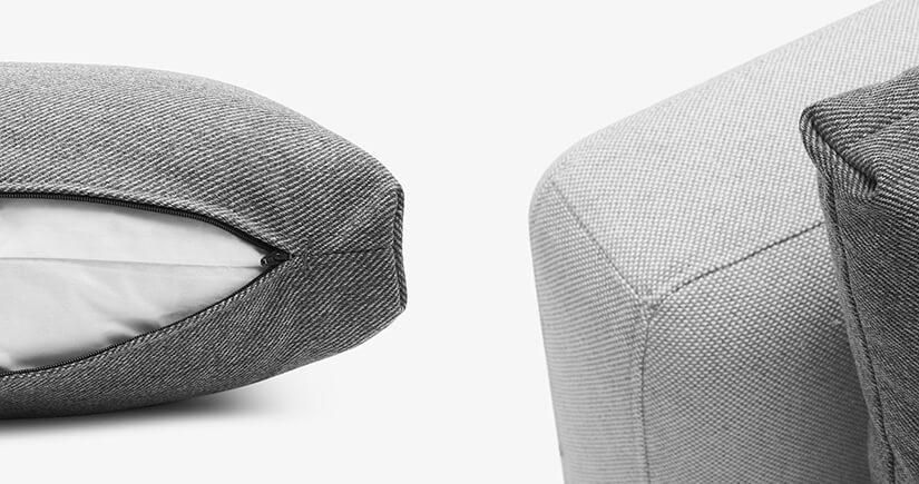 Removable covers. Discreet zippers that blends with upholstery. Paying close attention to details. Stitches are done with precision. Symmetrical and refined.