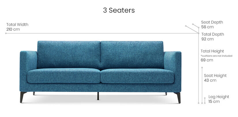 3 seater dimensions