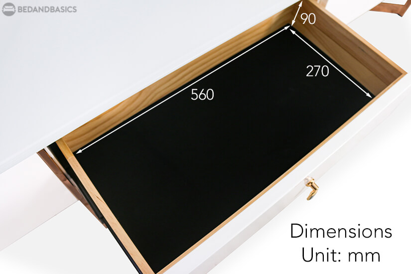 The pull-out drawer dimensions of the Astaire TV Stand.