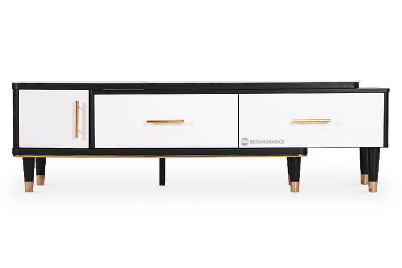 The Erasmus TV Console will immediately impress your house guests with its glamourous modern charm, timeless design, user-friendliness and sheer originality.