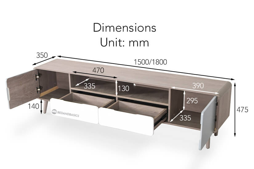 The overall dimensions of the Fernand TV Stand.