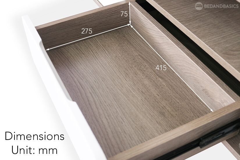 The pull-out drawer dimensions of the Fernand TV Stand.