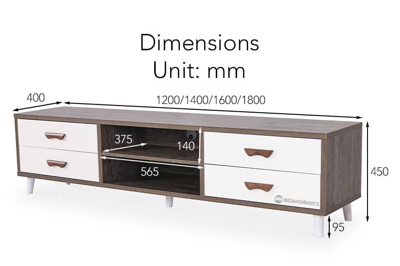 The overall dimensions of the Herrera TV Console.