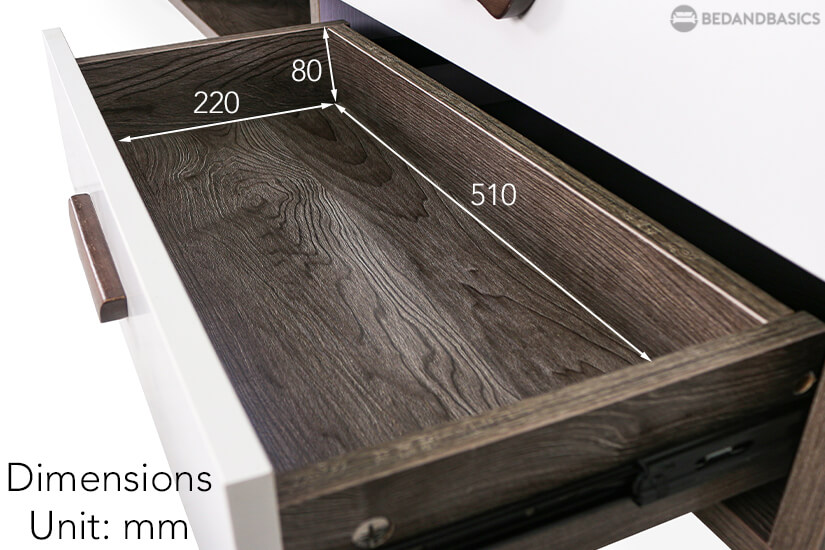 The pull-out drawer dimensions of the Herrera TV Console.