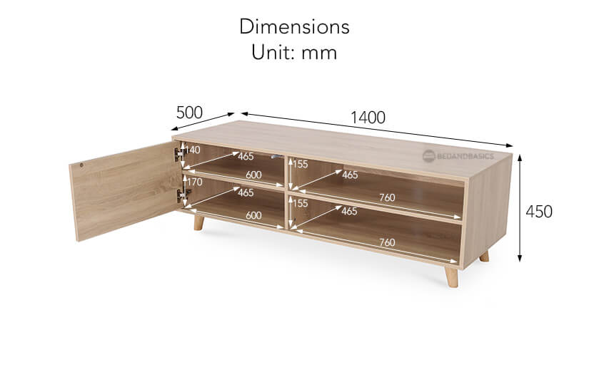 Lathane TV Console overall dimensions.