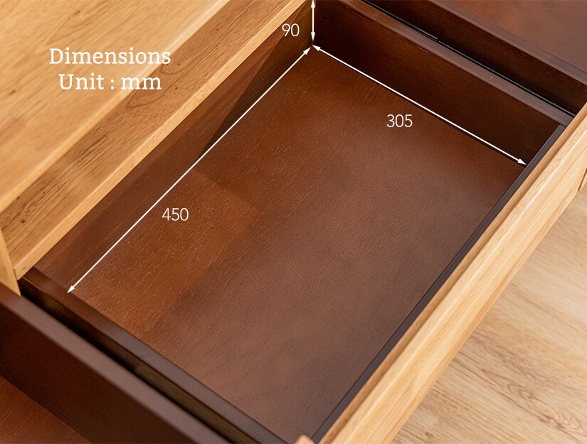 Maisy Solid Wood TV Console drawer 2 dimensions.