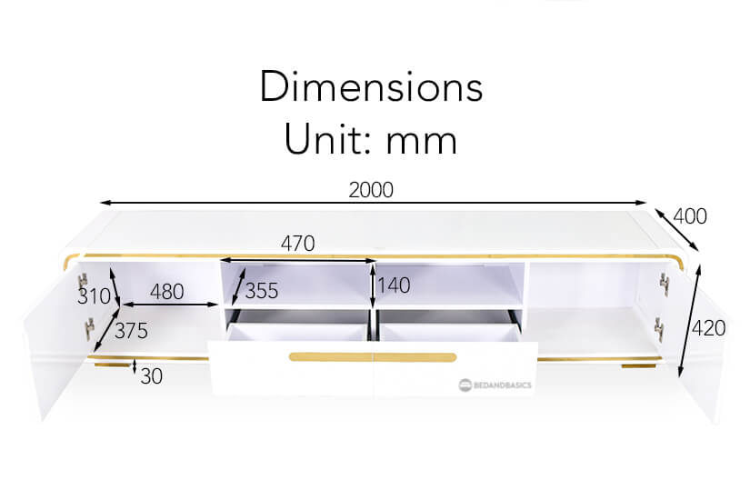 The overall dimensions of the Marsden TV Console.