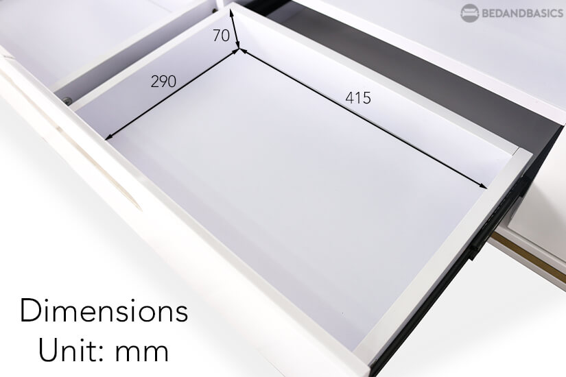 The pull-out drawer dimensions of the Marsden TV Console.