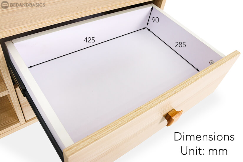 The pull-out drawer dimensions of the Rommie TV Stand.