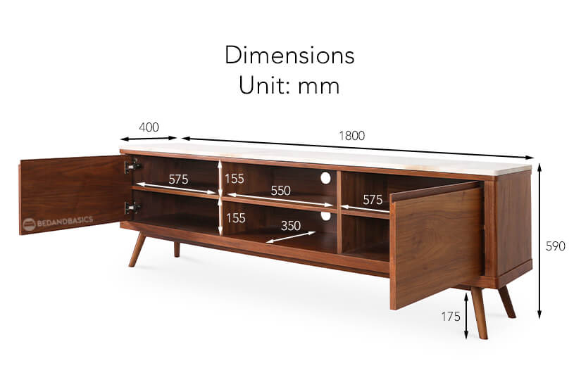 The overall dimensions of the Ruth TV Stand.