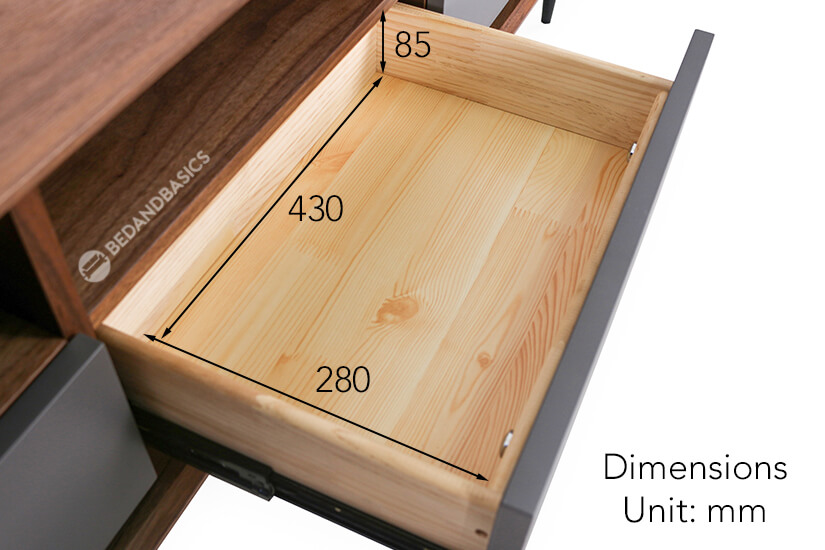 The pull-out drawer dimensions of the Sylvain TV Console