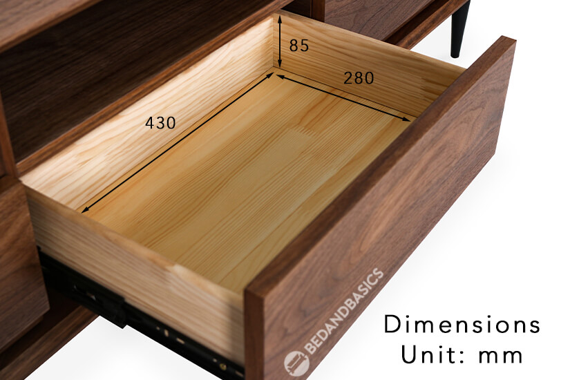 The pull-out drawer dimensions of the Sylvia TV Stand