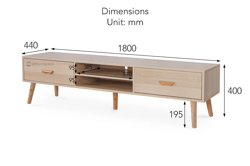 The overall dimensions of the Verbane TV Stand.