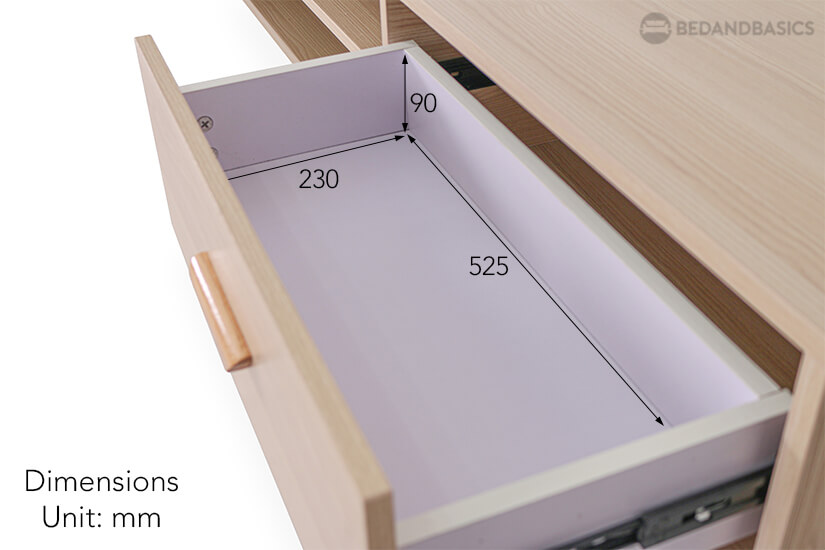 The pull-out drawer dimensions of the Verbane TV Stand.