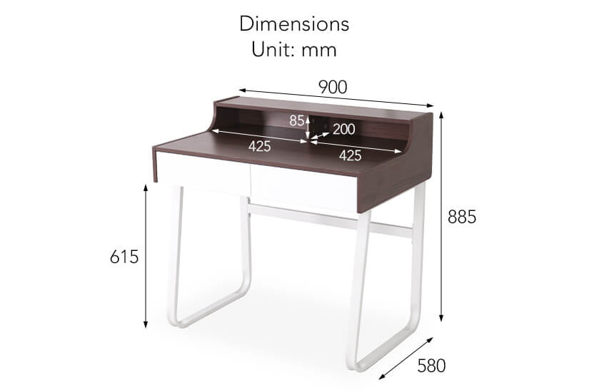 The overall dimensions of the Archer study table.