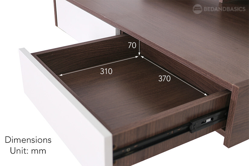 The pull-out drawer dimensions of the Archer study table. Study room and office furniture available in Singapore (SG).
