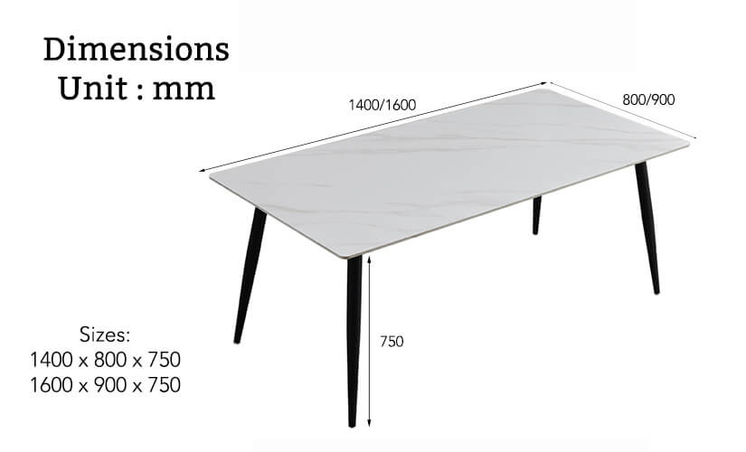 The dimensions of the Cleo Sintered Stone Dining Table