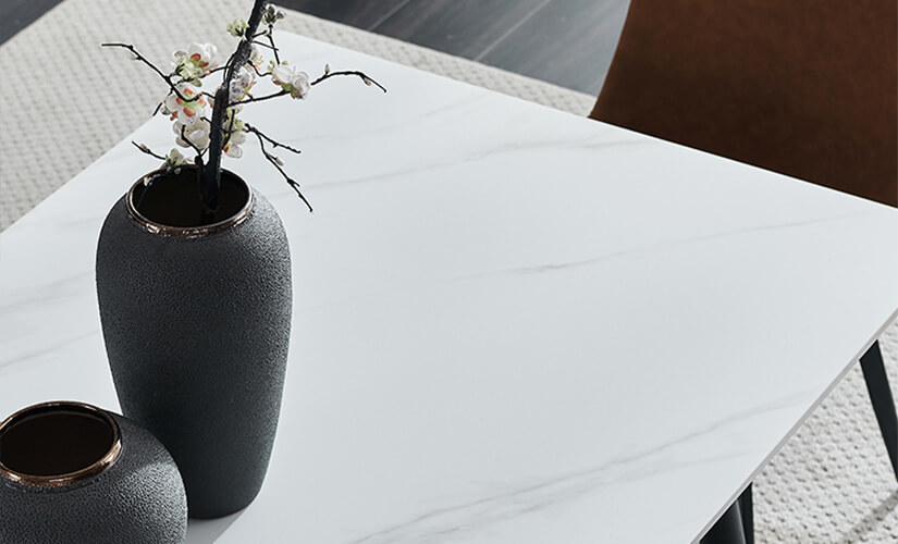 Beautiful, sintered stone tabletop. Solid slate stone designed in Italy. Natural texture & grain.