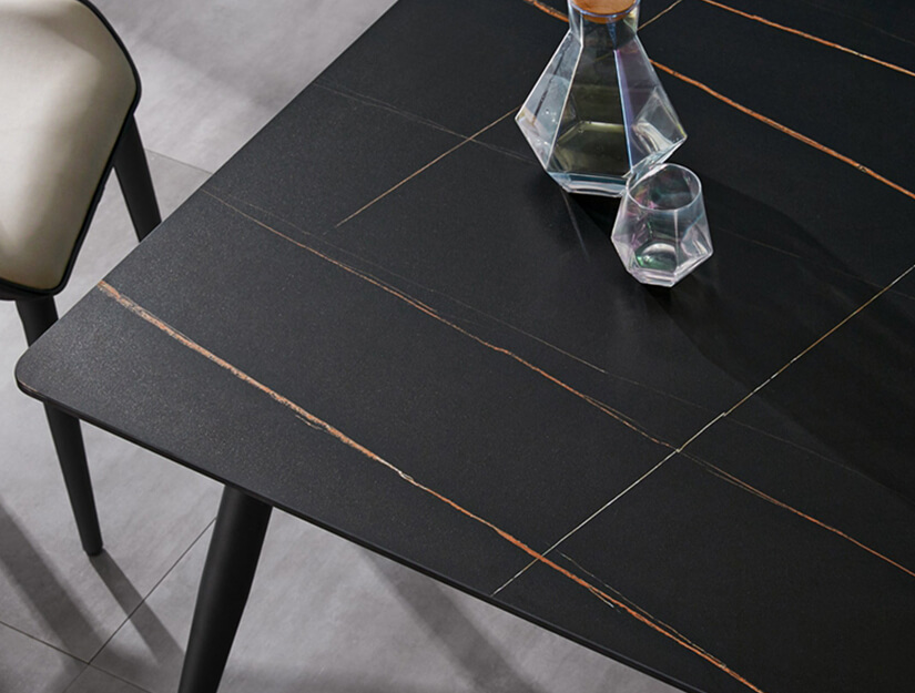 Beautiful sintered stone tabletop. Slate stone designed in Italy. Natural texture and grain.