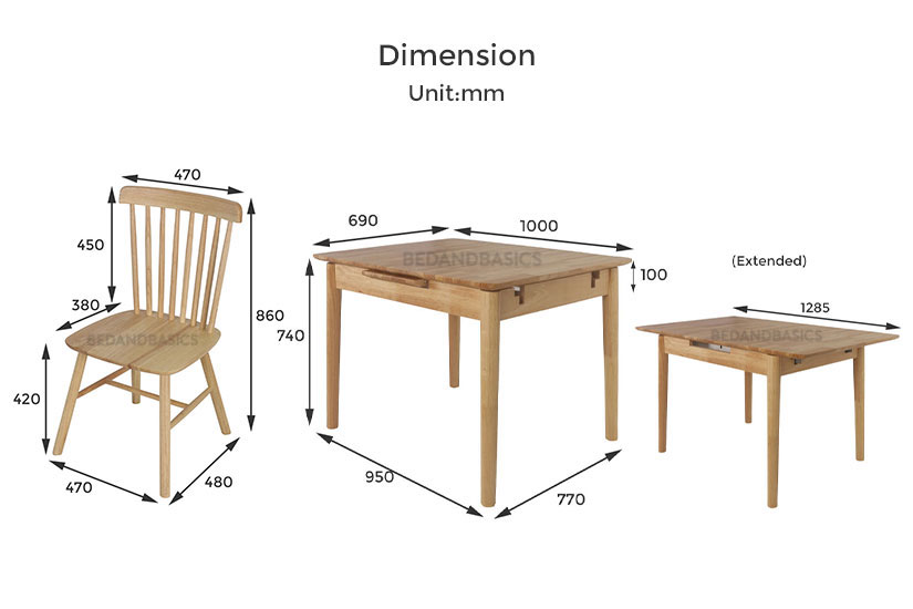 dimensions of the hina table and chairs