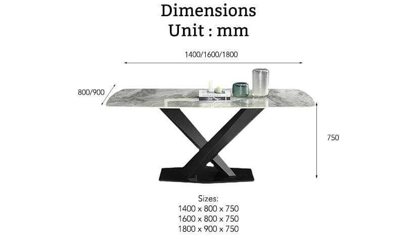 The dimensions of the Konrad Sintered Stone Dining Table