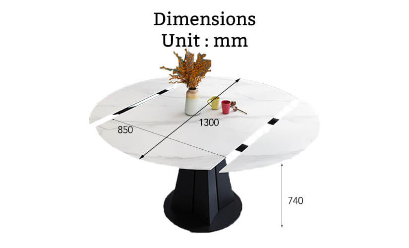 The dimensions of the ROCCO dining table.