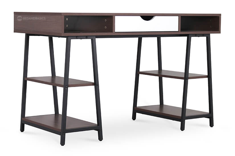 Stylish yet functional. Sleek working desk that comes with built-in shelves and compartments that allow flexibility for storage.