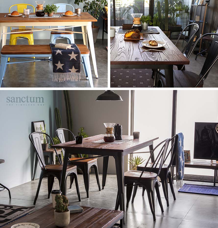 collage photo of the dining table in different colors and angles