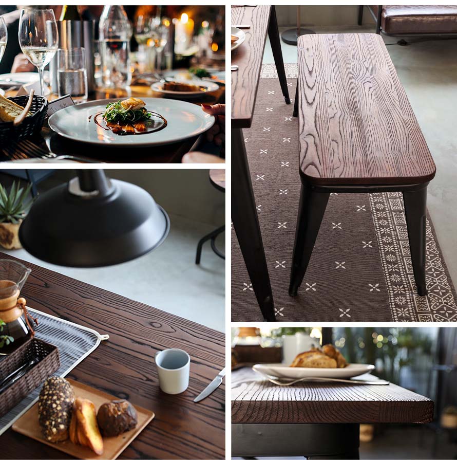 The vintage dining set collage photos with fine dining and glass wine cups